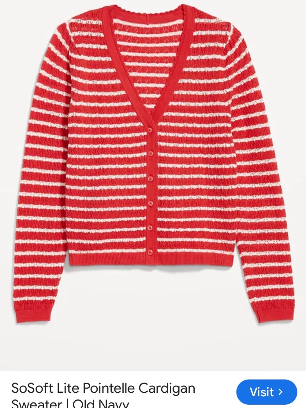 NWT Old Navy Sosoft pointelle Red and White Striped knit V‑Neck Cardigan L